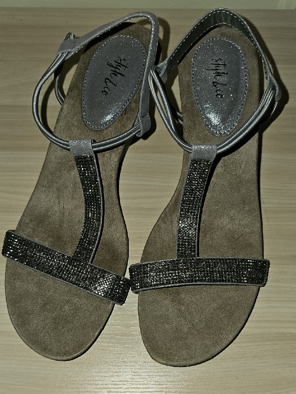 Style & Co. Silver Glitter T-Strap Women’s Wedge Sandals